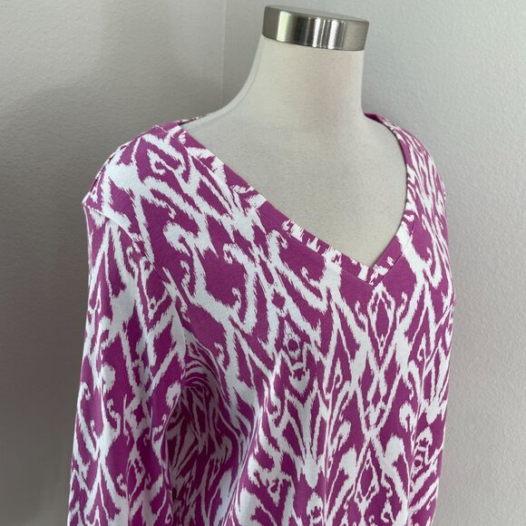 NEW Chicos Womens XL Pima Cotton Ikat Print Shirt V Neck 3/4 Sleeve Tee Top - Picture 2 of 9